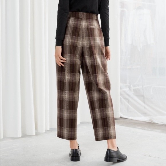& Other Stories Pants - and other stories plaid brown minimalist chic trousers size 6